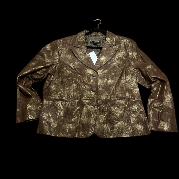 Dialogue genuine brown leather with metallic finish 3 button front blazer - Picture 2 of 13